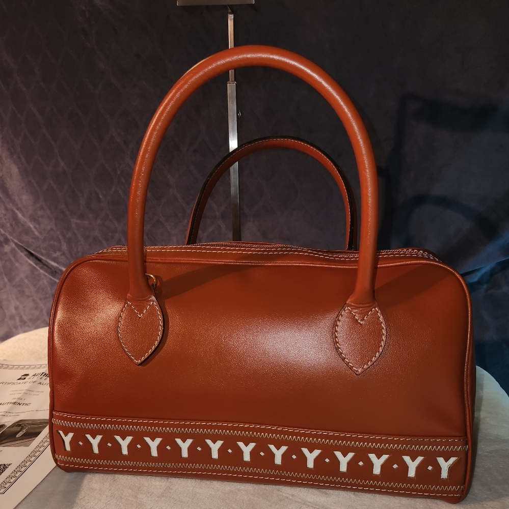 Yves Saint Laurent Vintage Y Cutout Brown Leather Boston Bag Gold-Tone Hardware